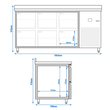 Stół Chłodniczy PREMIUM - 1865x700 mm - z 6 szufladami & panelem tylnym - Prime Gastro