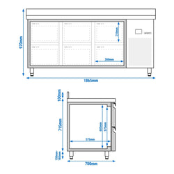 Stół Chłodniczy PREMIUM - 1865x700 mm - z 6 szufladami & panelem tylnym