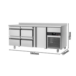 Stół chłodniczy PREMIUM - 1865x700 mm - z 1 drzwiami & 4 szufladami & z panelem tylnym