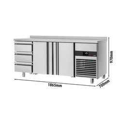 Stół chłodniczy PREMIUM - 1865x700 mm - z 2 drzwiami & 3 szufladami & panelem tylnym