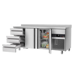 Stół chłodniczy PREMIUM - 1865x700 mm - z 2 drzwiami & 3 szufladami & panelem tylnym