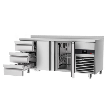 Stół chłodniczy PREMIUM - 1865x700 mm - z 2 drzwiami & 3 szufladami & panelem tylnym - Prime Gastro