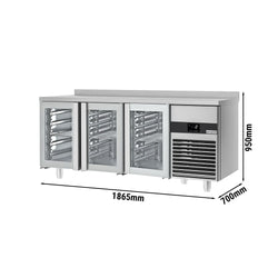 Stół chłodniczy PREMIUM - 1865x700 mm - z 3 szklanymi drzwiami & panelem tylnym