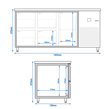 Stół chłodniczy PREMIUM - 1865x700 mm - z 1 drzwiami & 4 szufladami - Prime Gastro
