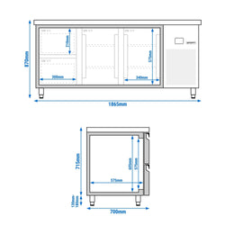 Stół chłodniczy PREMIUM – 1865 x 700 mm – z 2 drzwiami i 2 szufladami