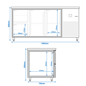 Stół chłodniczy PREMIUM - 1865x700 mm - z 2 drzwiami & 2 szufladami - Prime Gastro