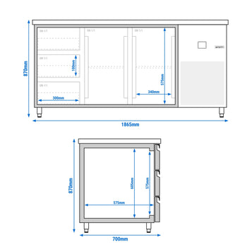 Stół chłodniczy PREMIUM - 1865x700 mm - z 2 drzwiami & 3 szufladami - Prime Gastro