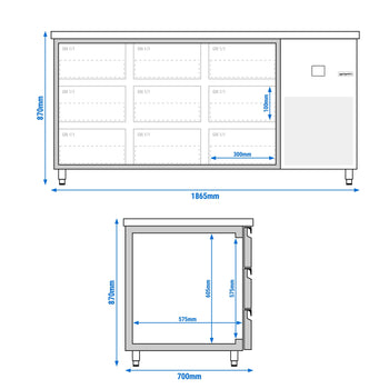 Stół chłodniczy PREMIUM - 1865x700 mm - 9 szuflad - Prime Gastro