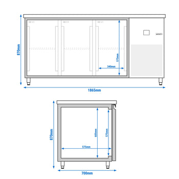 Stół mroźniczy PREMIUM - 1870x700 mm - z 3 drzwiami - Prime Gastro