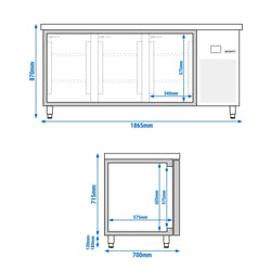 Stół Chłodniczy PREMIUM - 1865x700 mm - z 3 drzwiami