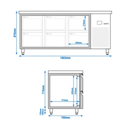 Stół chłodniczy PREMIUM – 1865 x 700 mm – z 6 szufladami