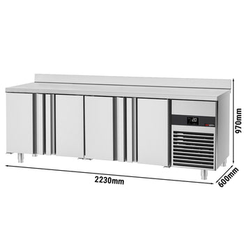 Stół chłodniczy PREMIUM - 2330x600 mm - z 4 drzwiami i panelem tylnym - Prime Gastro