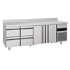 Stół chłodniczy PREMIUM – 2330 x 700 mm – z 2 drzwiami i 4 szufladami – z rantem