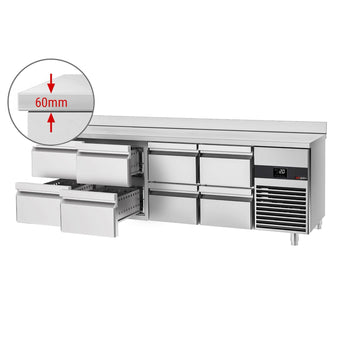 Stół Chłodniczy PREMIUM - 2330x700 mm - z 8 szufladami & panelem tylnym - Prime Gastro