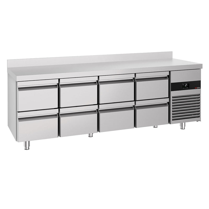 Commercial Counter Fridge PREMIUM - 2330x700mm - with 8 drawers - with upstand - capacity 632 litres