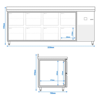 Stół Chłodniczy PREMIUM - 2330x700 mm - z 8 szufladami & panelem tylnym - Prime Gastro