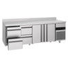 Stół chłodniczy PREMIUM – 2330 x 700 mm – z 2 drzwiami i 4 szufladami – z rantem