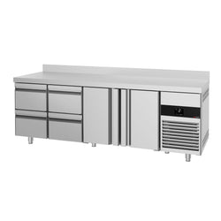 Stół chłodniczy PREMIUM – 2330 x 700 mm – z 2 drzwiami i 4 szufladami – z rantem