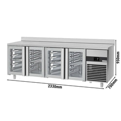 Stół chłodniczy PREMIUM - 2300x700 mm - z 4 szklanymi drzwiami & panelem tylnym
