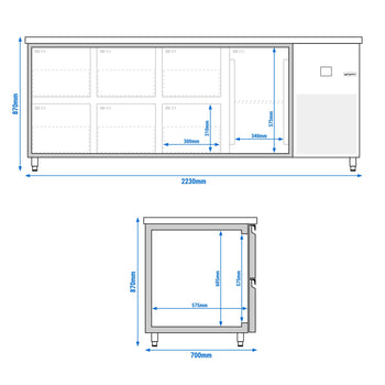 Stół chłodniczy PREMIUM - 2330x700 mm - z 1 drzwiami & 6 szufladami - Prime Gastro