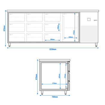 Stół chłodniczy PREMIUM - 2330x700 mm - z 1 drzwiami & 9 szufladami - Prime Gastro