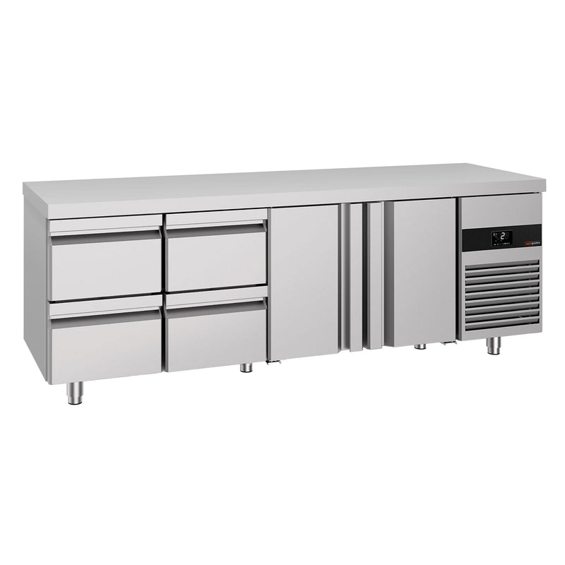 Stół chłodniczy PREMIUM – 2330 x 700 mm – z 2 drzwiami i 4 szufladami