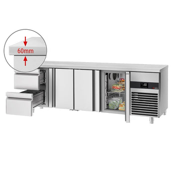 Stół chłodniczy PREMIUM - 2330x700 mm - z 3 drzwiami & 2 szufladami - Prime Gastro