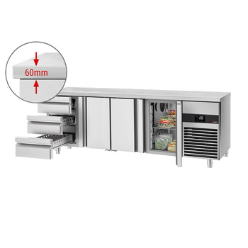 Stół chłodniczy PREMIUM - 2330x700 mm - z 3 drzwiami & 3 szufladami - Prime Gastro