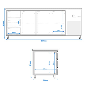 Stół chłodniczy PREMIUM - 2330x700 mm - z 3 drzwiami & 3 szufladami - Prime Gastro