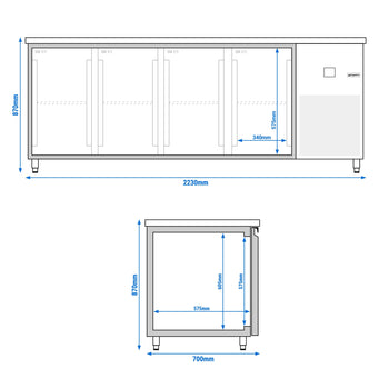 Stół mroźniczy PREMIUM - 2300x700 mm - z 4 drzwiami - Prime Gastro