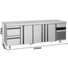Stół chłodniczy PREMIUM – 2330 x 700 mm – z 3 drzwiami i 2 szufladami