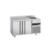 PREMIUM Refrigerated Table - 1430x700 mm - with 2 doors, 1 sink on the right & rear panel
