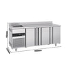 PREMIUM Refrigerated Table - 1900x700 mm - with 3 doors, 1 sink on the left & rear panel