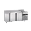 Commercial Counter Fridge PREMIUM - 1900x700mm - with 3 doors - with sink left - with upstand - capacity 420 litres