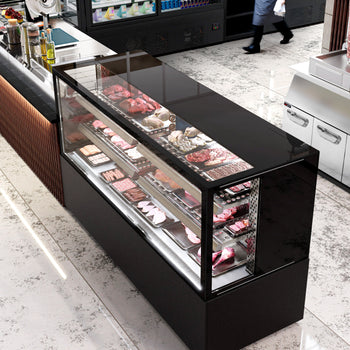 Lada mięsna MADRID - 1500 mm - z oświetleniem LED i 2 półkami - czarny mat - Prime Gastro