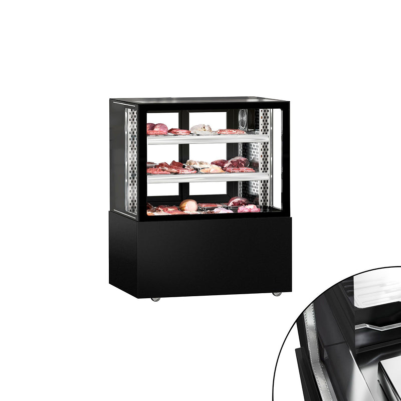 Witryna chłodnicza/lada mięsna MADRID - 1000 mm - z oświetleniem LED & 2 półkami - czarny mat