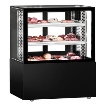 Witryna chłodnicza/mięsna MADRID - 1000 mm - z oświetleniem LED & 2 półkami - czarny mat - Prime Gastro