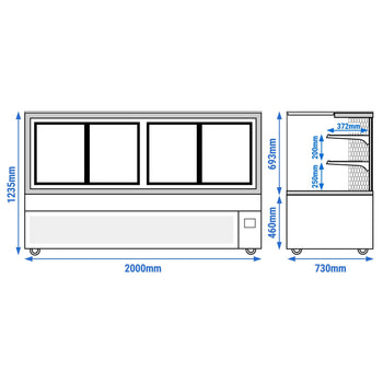 (MUSTER) Lada mięsna - 2000 mm - z oświetleniem LED & 2 półkami - Prime Gastro