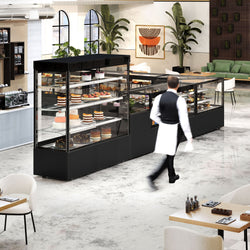 Witryna ekspozycyjna na ciasta MADRID - 1800 mm - z oświetleniem LED, 3 półki - czarna matowa