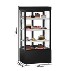 Witryna ekspozycyjna na ciasta MADRID - 1000 mm - z oświetleniem LED, 3 półki - czarny mat