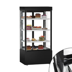 Witryna ekspozycyjna na ciasta MADRID - 1000 mm - z oświetleniem LED, 3 półki - czarny mat