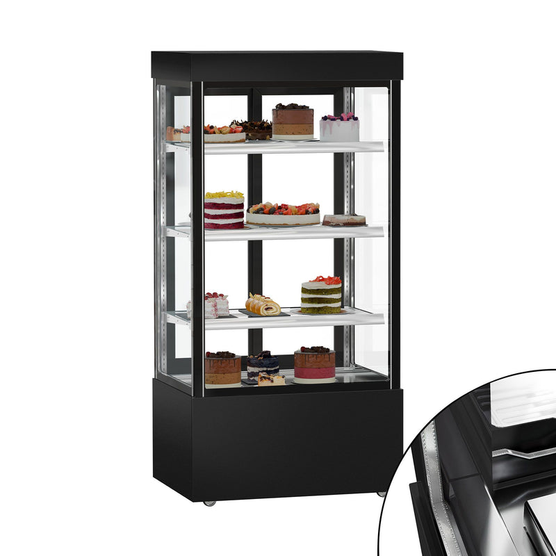 Witryna ekspozycyjna na ciasta MADRID - 1000 mm - z oświetleniem LED, 3 półki - czarny mat