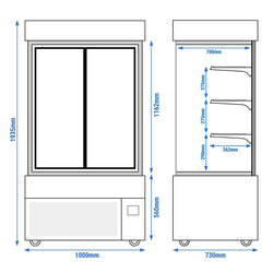 Witryna ekspozycyjna na ciasta MADRID - 1000 mm - z oświetleniem LED, 3 półki - czarny mat