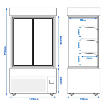 Witryna ekspozycyjna na ciasta MADRID - 1000 mm - z oświetleniem LED, 3 półki - czarny mat - Prime Gastro