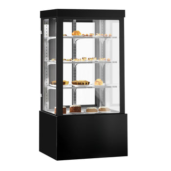 Witryna ekspozycyjna na ciasta - 1000 mm - z oświetleniem LED, 3 półkami & lustrzanym panelem przednim - czarna - Prime Gastro