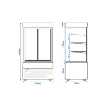 Witryna ekspozycyjna na ciasta - 1000 mm - z oświetleniem LED, 3 półkami & lustrzanym panelem przednim - czarna - Prime Gastro