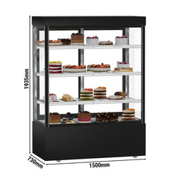 Witryna ekspozycyjna na ciasta MADRID - 1500 mm - z oświetleniem LED, 3 półki - czarna matowa