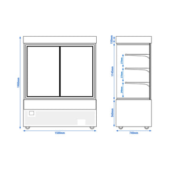 Witryna ekspozycyjna na ciasta - 1500 mm - z oświetleniem LED, 3 półkami & lustrzanym panelem przednim- czarna - Prime Gastro