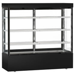 Witryna chłodnicza panoramiczna cukiernicza MADRID - 1200L - 1800mm - podwójne przeszklenie - prostokątna - z 3 półkami - z oświetleniem LED - Czarny mat
