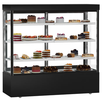 Witryna ekspozycyjna na ciasta MADRID - 1800 mm - z oświetleniem LED, 3 półki - czarna matowa - Prime Gastro